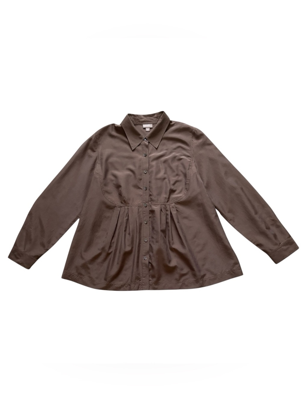 J. Jill Silk Blend Button Down Taupe Brown Empire Waist Blouse Romantic Office - Picture 6 of 10